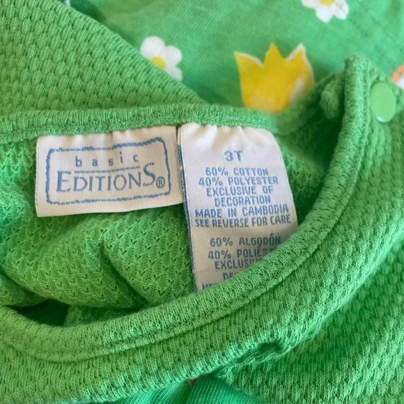 Basic Editions Green Sleeveless Romper Embroidered Flowers Size 3T - Picture 3 of 13